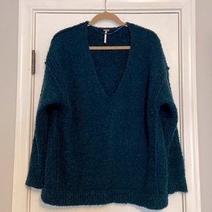 Free People Lofty V Neck Sweater Drop Shoulder Turquoise